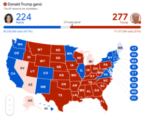 Mapa de elecciones presidenciales 2024 Estados Unidos. Imagen: The Associated Press (AP)