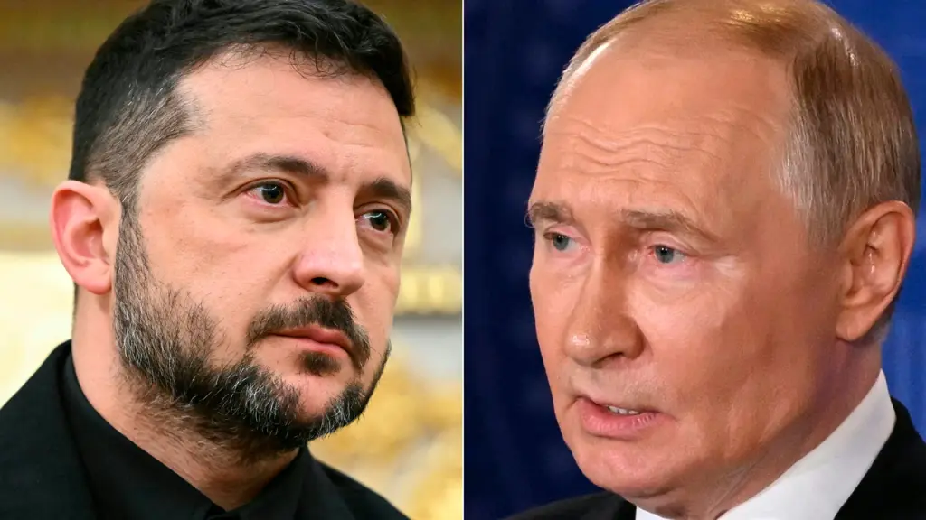 El Kremlin se muestra dispuesto a organizar una reunión entre Putin y Zelenski en Moscú Volodímir Zelenski y Vladimir PutinFoto: AFP
